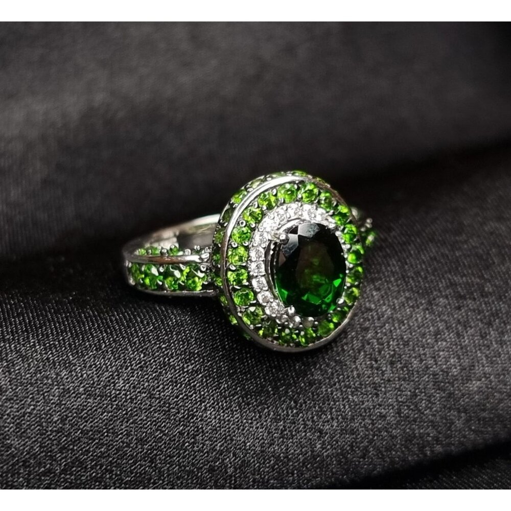 Natural Chrome Diopside Sterling Silver 925 Ring 6.5 With Green & White Gemstone